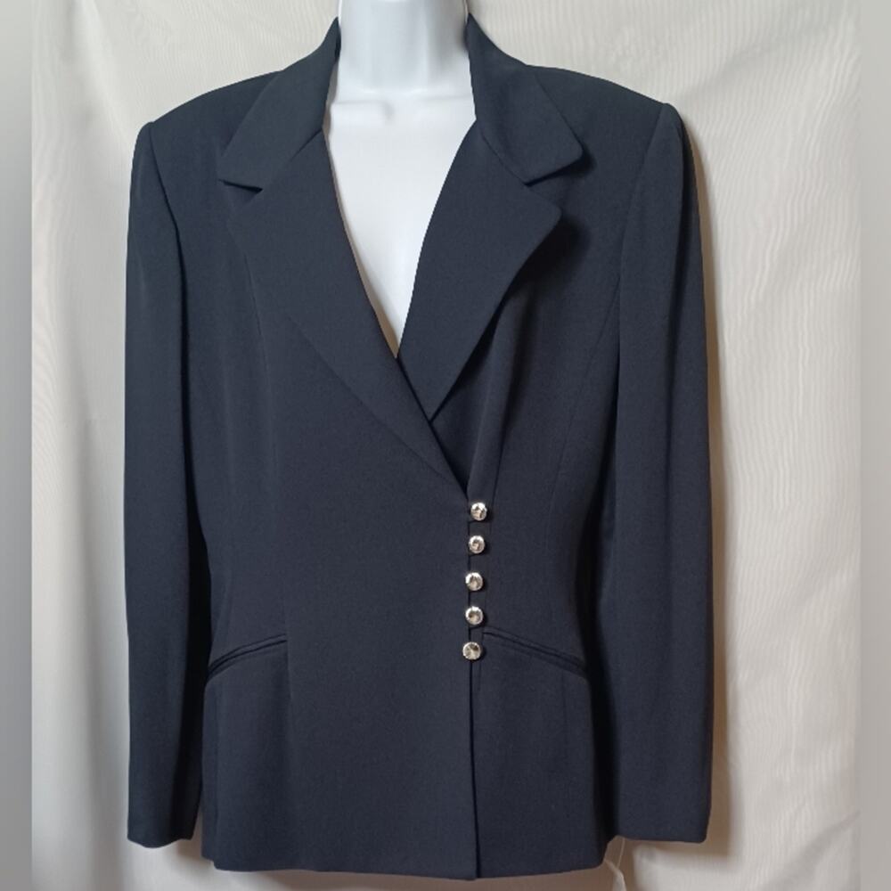 Mary Mc Fadden Women's Navy Blue Rhinestone Button Front Blazer. 14
